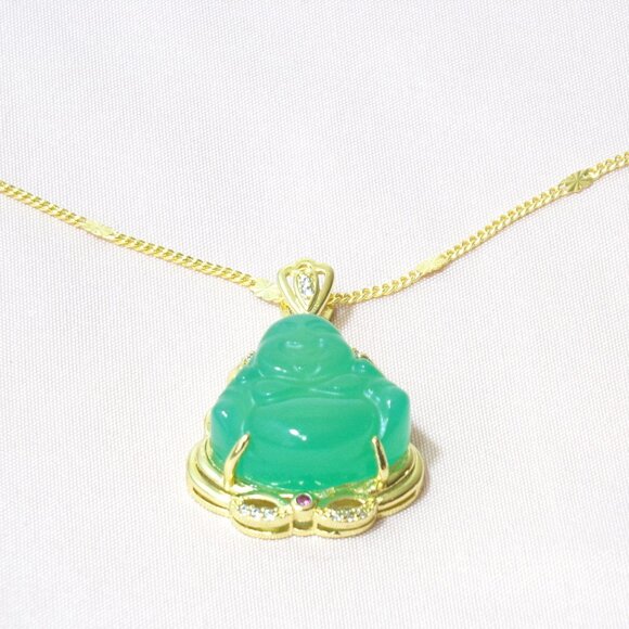 HAPPY BUDDHA PENDANT NECKLACE-925 Silver-Hotei-Green-Gold-Jewelry-Fast Shipping - Picture 5 of 11